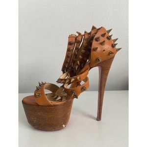 Christian Louboutin Studded Platform Heels Tan 37.5 AS IS